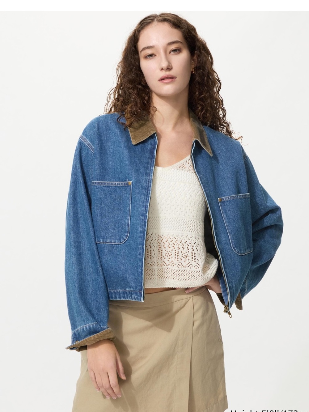 Uniqlo Zip-Up Short Jacket Corduroy Collar Oversized Front Pockets S NWT